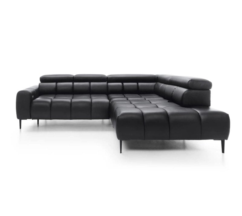 Ecksofa PLAZA L mit elektrischer Sitztiefenverstellung, verstellbaren Kopfstützen & Rückenlehnen – Gavin Kunstleder - Schwarz