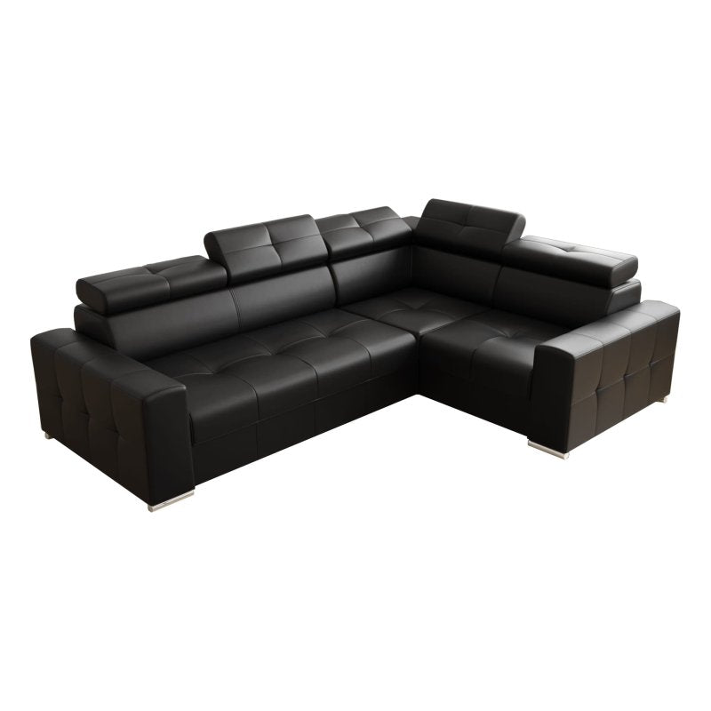 Ecksofa MARGO II Ledersofa 270×197 cm Schlaffunktion Bettkasten, Schwarz K-70
