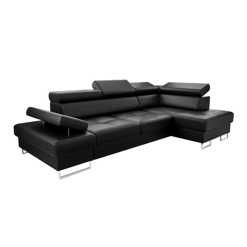 Ecksofa GALAXY MINI Ledersofa 170x280 cm Schlaffunktion Bettkasten einstellbar, Schwarz (K-70)
