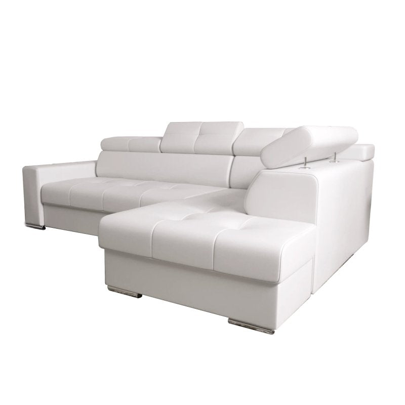Ecksofa MARGO I Ledersofa mit Schlaffunktion und Bettkasten, Weiß