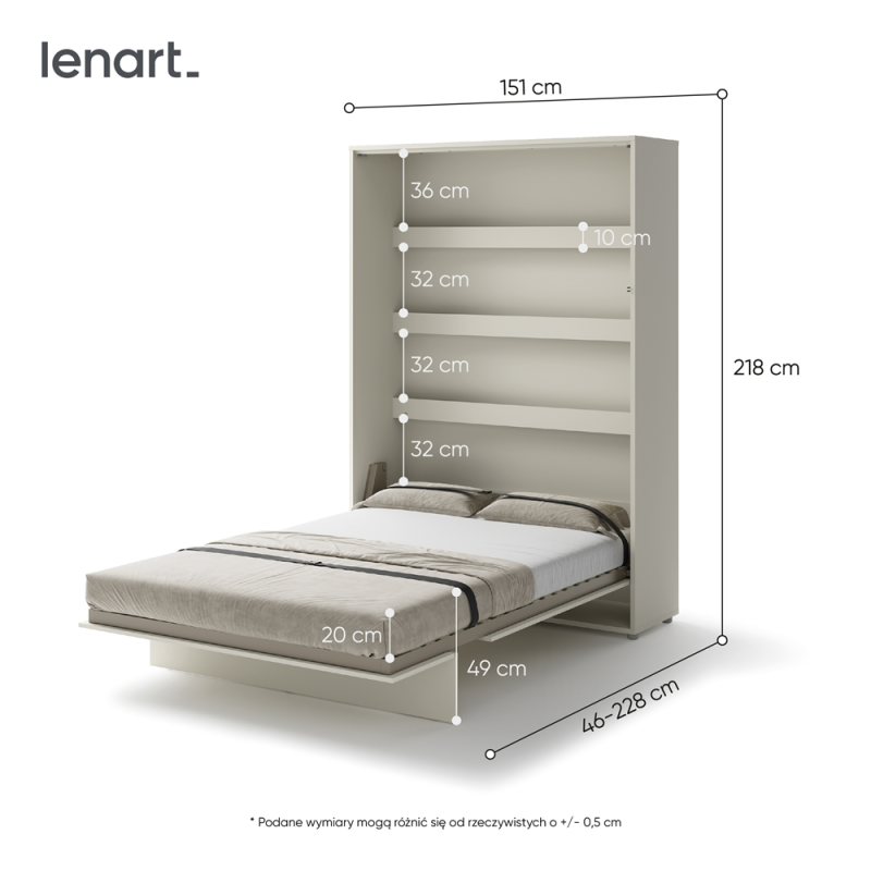 Wandklappbett 140x200 Vertikal Lenart BED CONCEPT Schrankbett Kashmir Beige BC-01