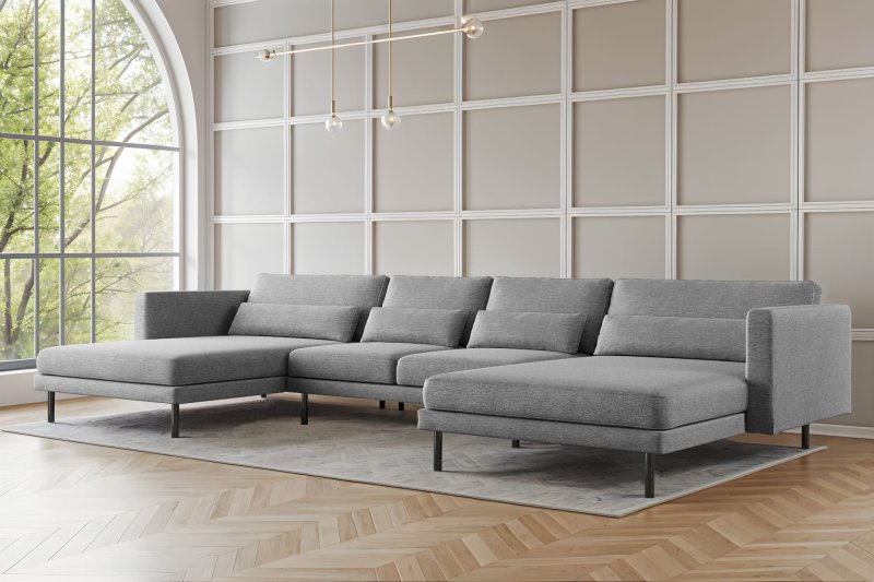 Elegantes Ecksofa DANI U mit Verita-Stoff in modernem Wohnzimmer – großes U-förmiges Sofa mit Kissen und Metallfüßen 81