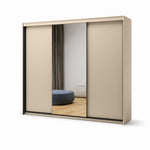 Schiebetürenschrank 250 cm in Sandbeige und Schwarz mit Spiegel – Modell TS-02