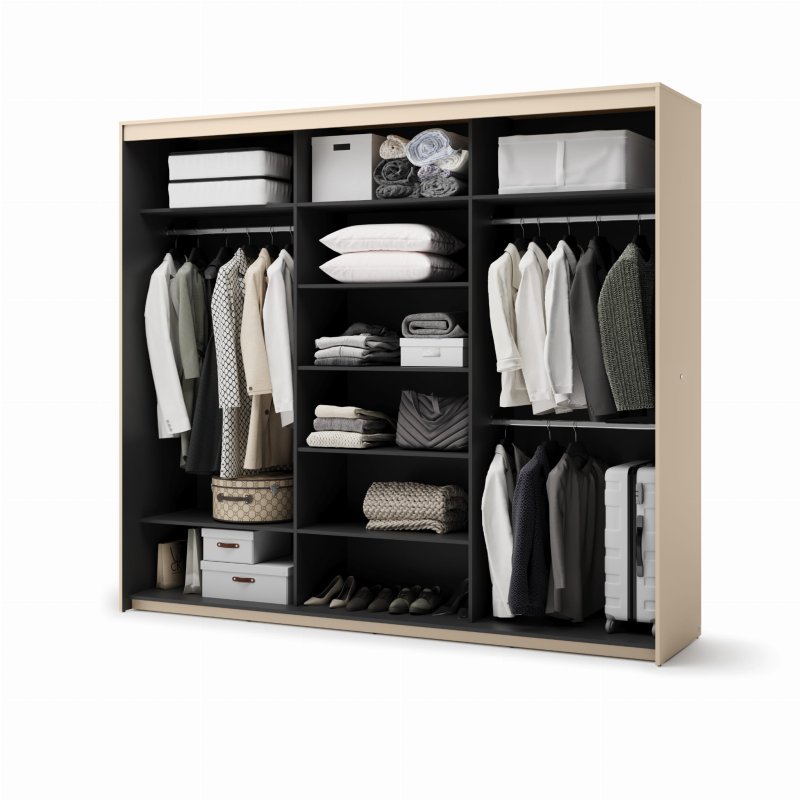 Funktionaler Schiebetürenschrank mit LED, Spiegel und Kleiderstangen – Innenansicht TS-02