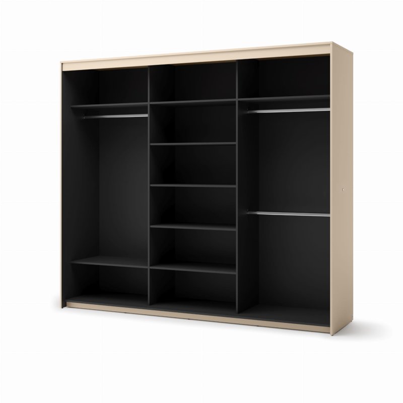 Funktionaler Schiebetürenschrank mit LED, Spiegel und Kleiderstangen – Innenansicht TS-02