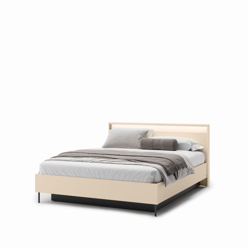 Polsterbett 160x200 TS-03 in Sandbeige/Schwarz – modernes Design mit LED