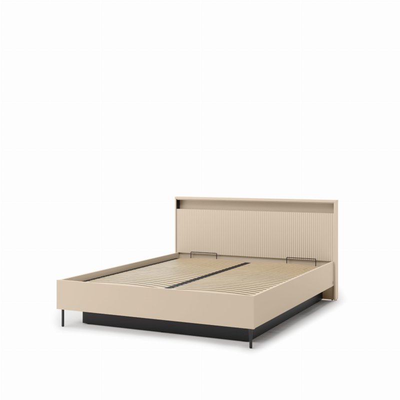 Polsterbett 160x200 TS-03 in Sandbeige/Schwarz – modernes Design mit LED