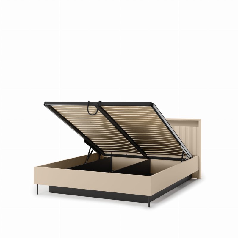 Polsterbett 160x200 TS-03 in Sandbeige/Schwarz – modernes Design mit LED