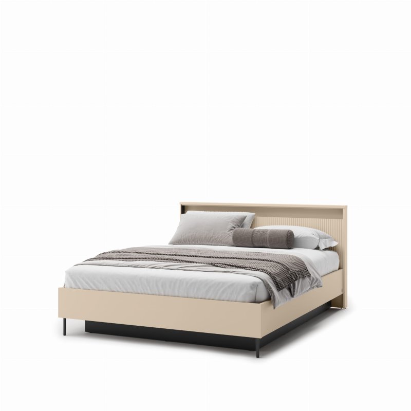 Polsterbett 160x200 TS-03 in Sandbeige/Schwarz – modernes Design mit LED