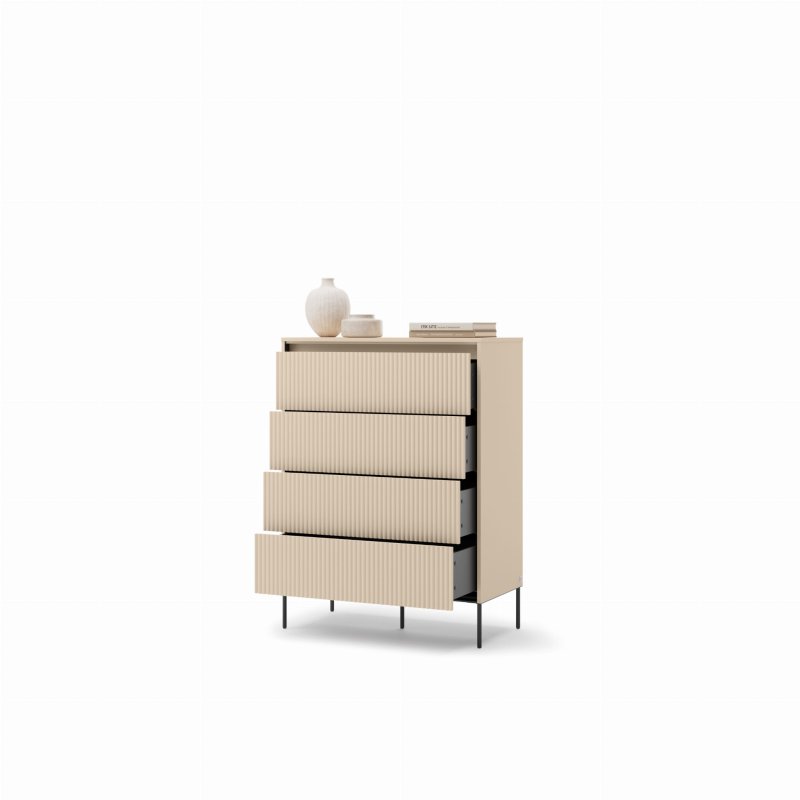 Kommode TREND TS-04 – Sandbeige und Schwarz, Riffel-Fronten, modernes Design, freigestellt