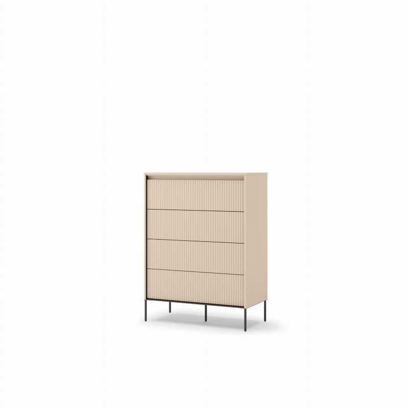 Kommode TREND TS-04 – Sandbeige und Schwarz, Riffel-Fronten, modernes Design, freigestellt