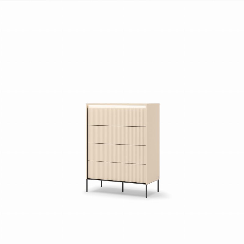 Kommode TREND TS-04 – Sandbeige und Schwarz, Riffel-Fronten, modernes Design, freigestellt