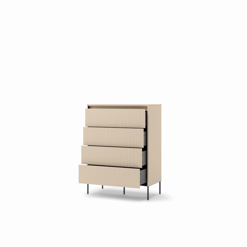 Kommode TREND TS-04 – Sandbeige und Schwarz, Riffel-Fronten, modernes Design, freigestellt