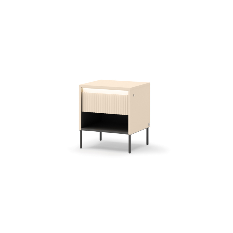Nachttisch TS-10 mit LED-Beleuchtung in Sandbeige und Schwarz, Frontansicht