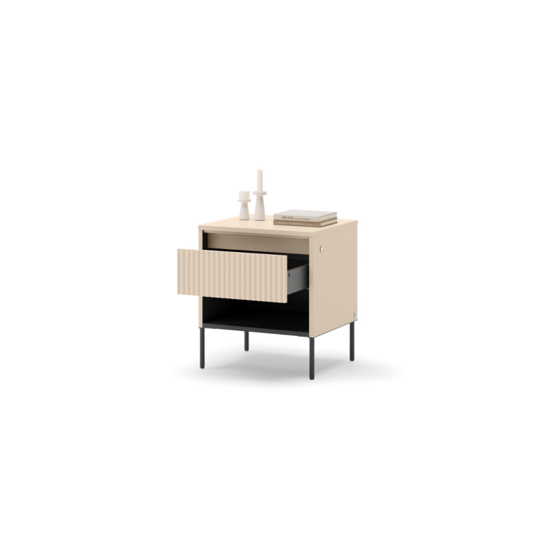 TS-10 Nachttisch mit offener Push-to-Open Schublade, sandbeige Front