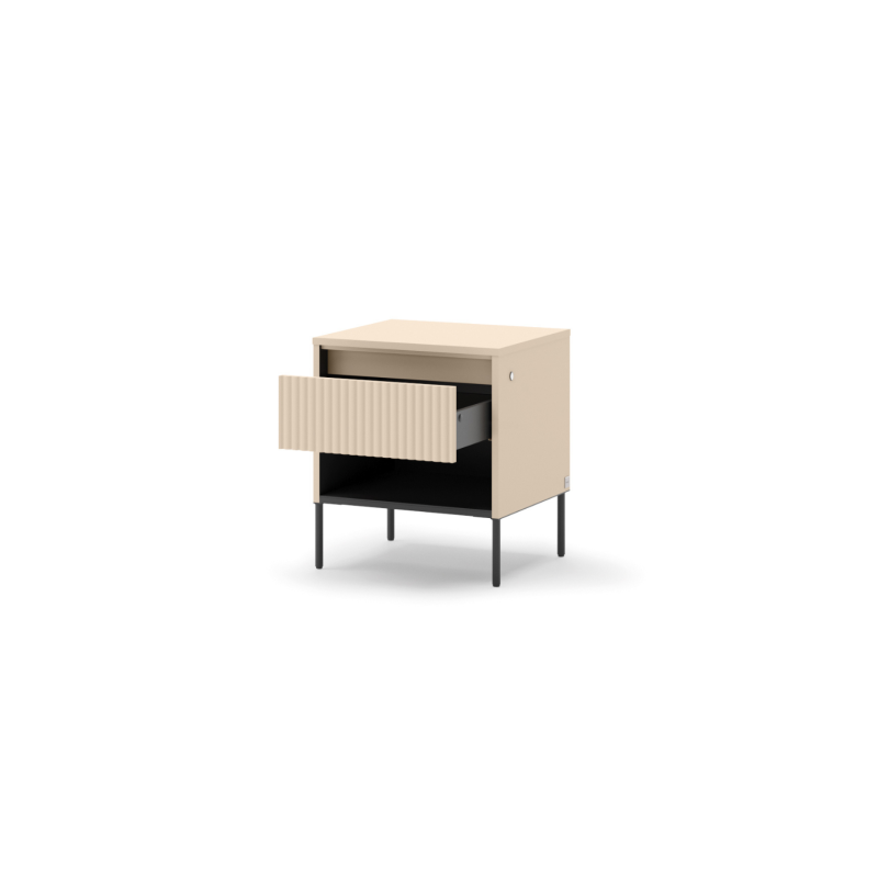TS-10 Nachttisch mit offener Push-to-Open Schublade, sandbeige Front