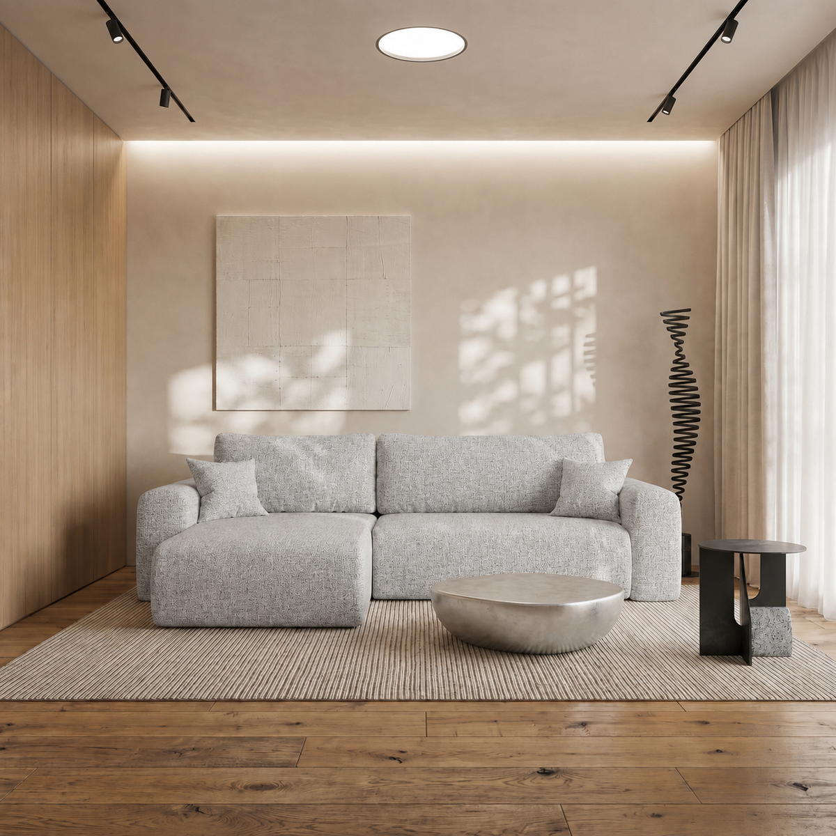Ecksofa CAPRI L mit Schlaffunktion Bettkasten Hellgrau Universall (Neve 80)