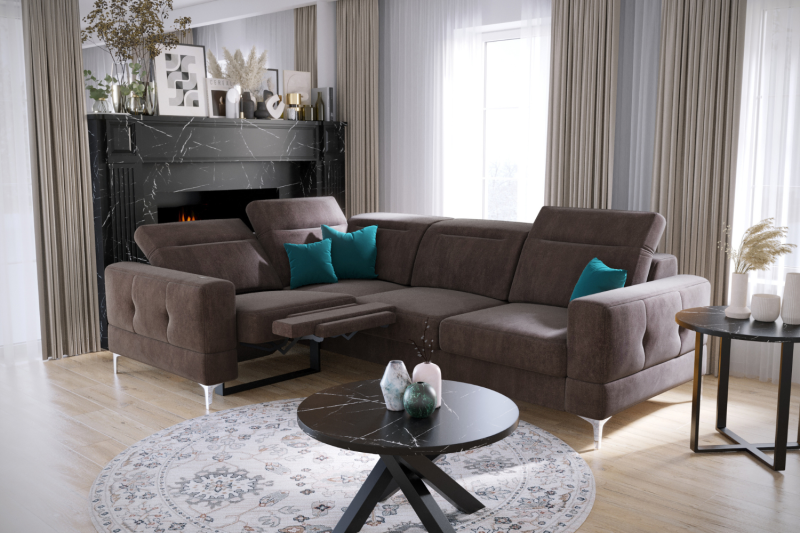 Ecksofa mit Schlaffunktion und höhenverstellbare Kopfstützen, Ecksofa Malibu Relax terra 26 links.png