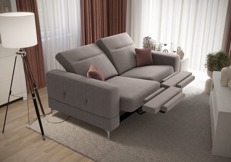 Malibu Relax II 2-Sitzer mit elektrischer Relaxfunktion und verstellbaren Kopfstützen, Stoff Gemma 86