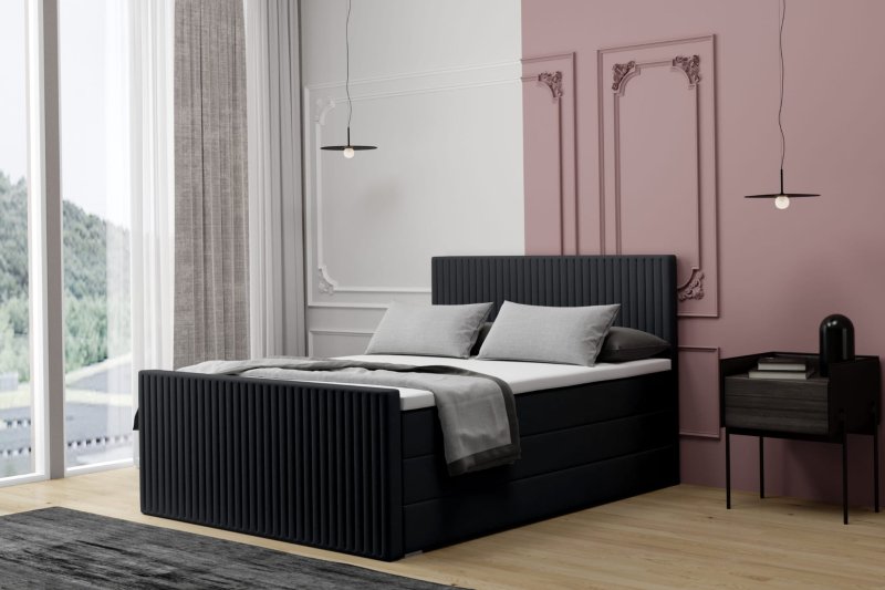 Boxspringbett RISE PREMIUM Hotelbett mit zwei Bettkasten kontinentales Bett schwarz
