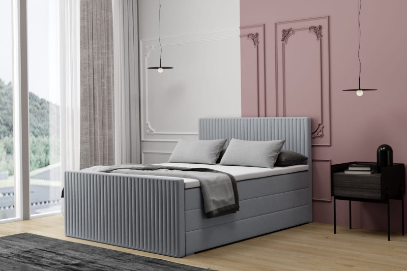 Boxspringbett RISE PREMIUM Hotelbett mit zwei Bettkasten kontinentales Bett hellgrau