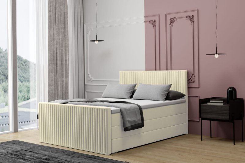 Boxspringbett RISE PREMIUM Hotelbett mit zwei Bettkasten kontinentales Bett creme