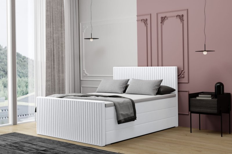 Boxspringbett RISE PREMIUM Hotelbett mit zwei Bettkasten kontinentales Bett Weiß