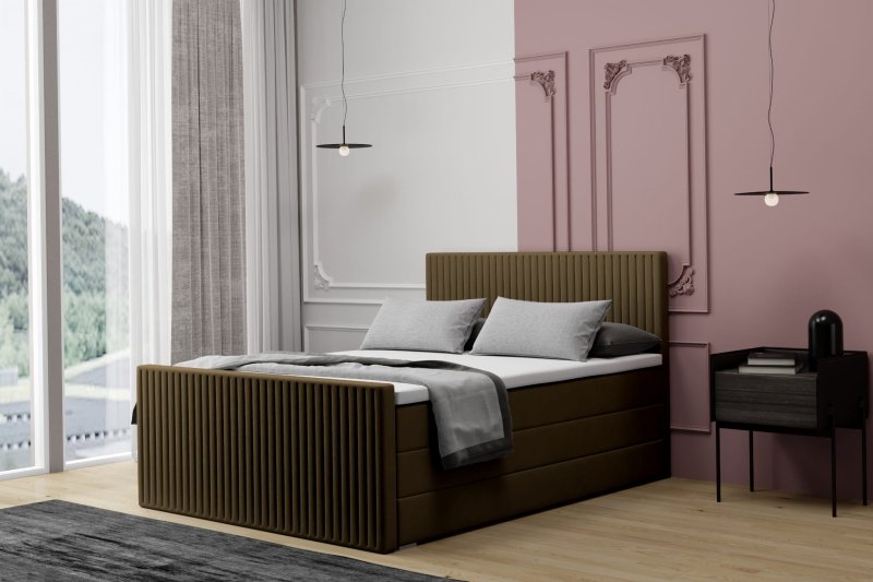 Boxspringbett RISE PREMIUM Hotelbett mit zwei Bettkasten kontinentales Bett braun