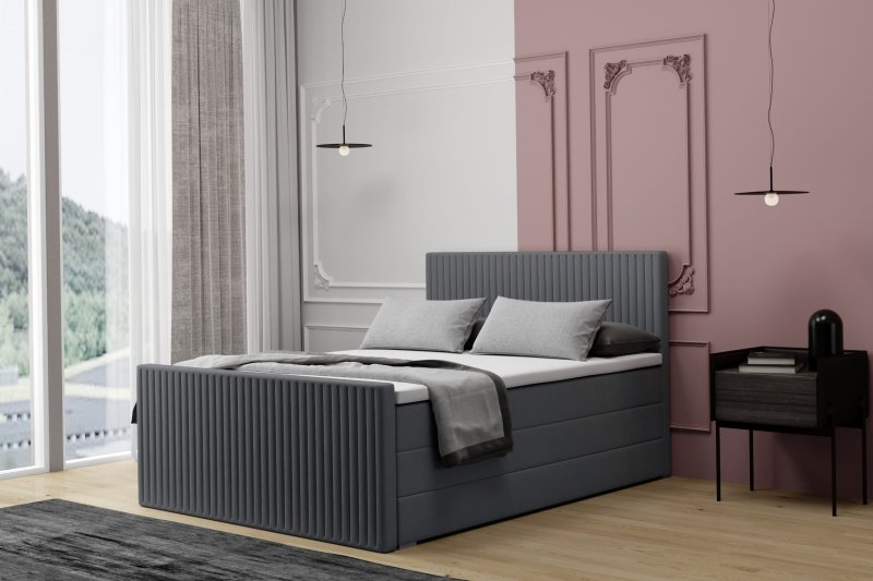 Boxspringbett RISE PREMIUM Hotelbett mit zwei Bettkasten kontinentales Bett dunkelgrau