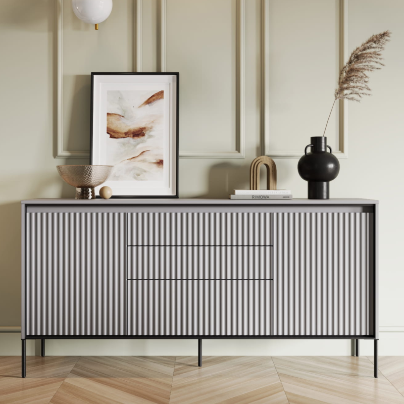 Graue Kommode Trend TR-01 im modernen Wohnzimmer – stilvolles Design mit viel Stauraum