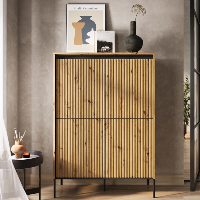 Hohe Kommode TREND TR-03 in Eiche Artisan Farbe in modernem Wohnzimmer – stilvoll und funktional