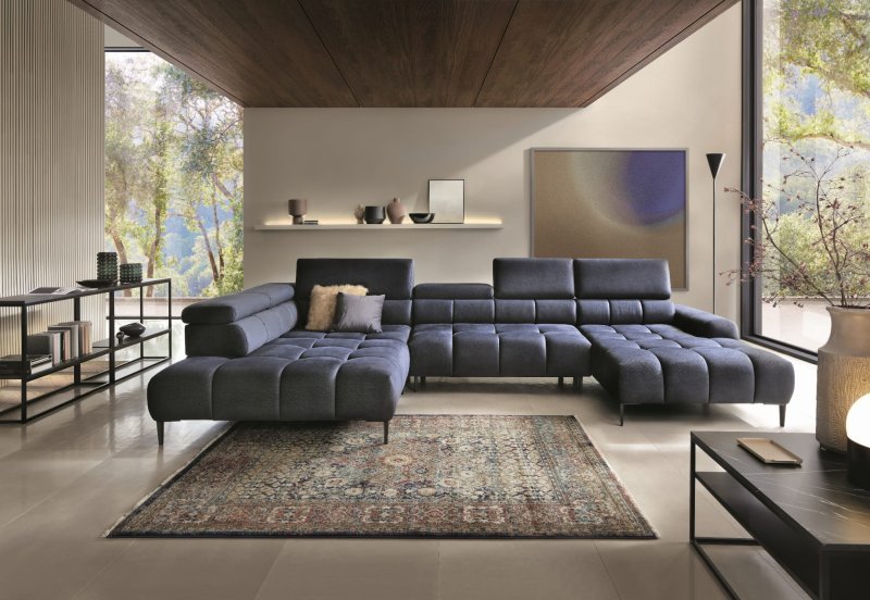 Ecksofa PLAZA XL mit Relaxfunktion und Sitztiefenverstellung Elektrisch Sofa dunkelblau