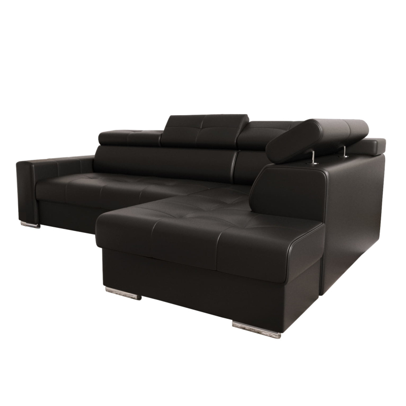 Ecksofa MARGO I Ledersofa mit Schlaffunktion und Bettkasten, Schwarz
