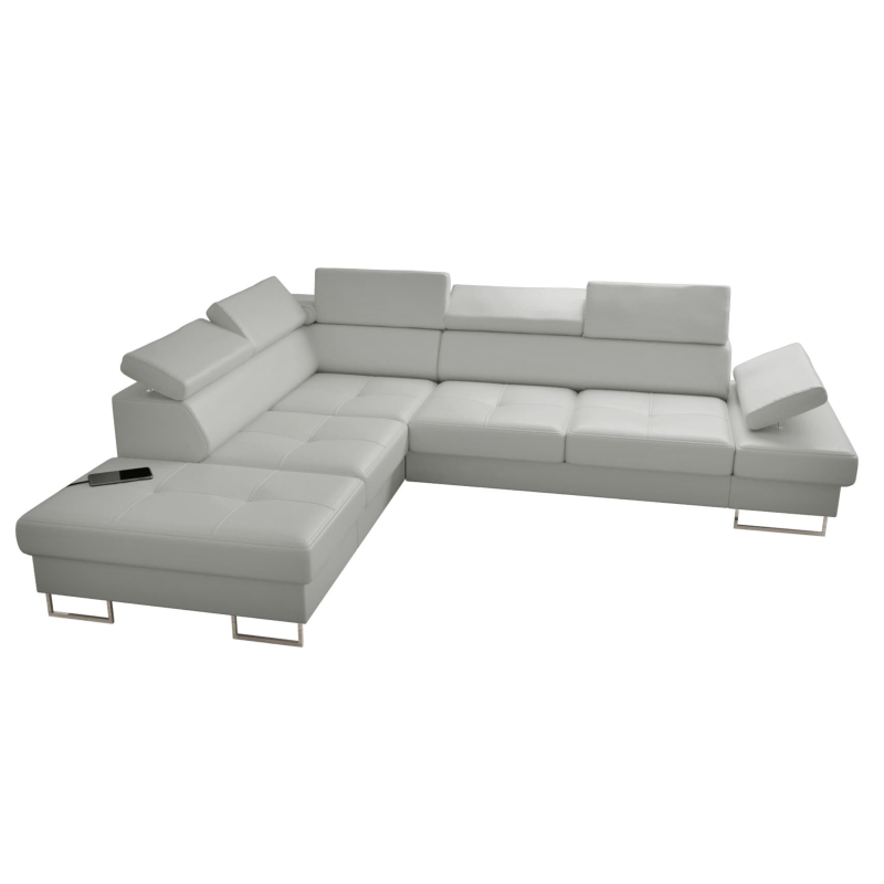 Ecksofa GALAXY Ledersofa 225x280 cm Schlaffunktion Bettkasten, Hellgrau (U-24)