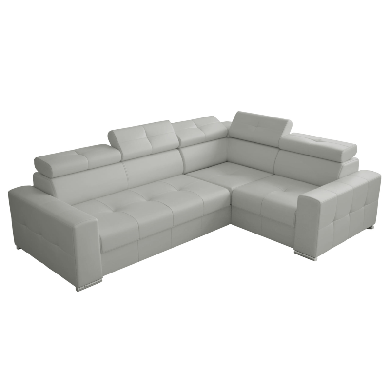 Ecksofa MARGO II Ledersofa 270×197 cm Schlaffunktion Bettkasten, Hellgrau (U-24)