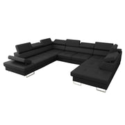 Ecksofa Leder GALAXY MAX I Ledersofa 280x350x225 cm Schlaffunktion und zwei Bettkasten, Schwarz (K-70)