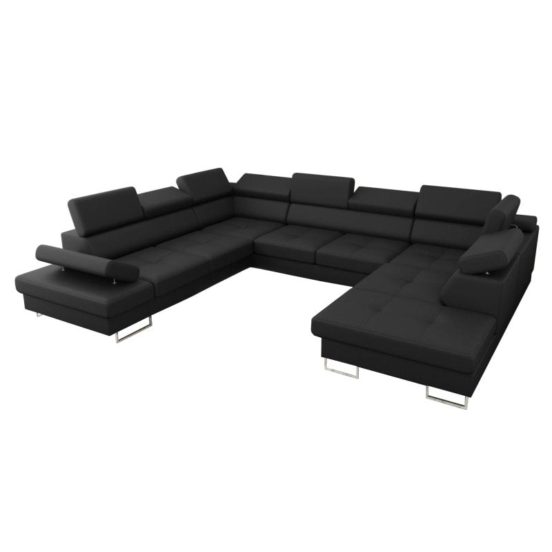 Ecksofa Leder GALAXY MAX I Ledersofa 280x350x225 cm Schlaffunktion und zwei Bettkasten, Schwarz (K-70)