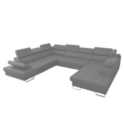 Ecksofa Leder GALAXY MAX I Ledersofa 280x350x225 cm Schlaffunktion und zwei Bettkasten, Hellgrau (U-24)