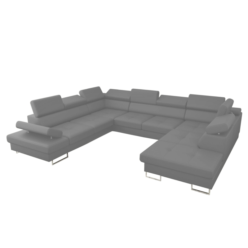 Ecksofa Leder GALAXY MAX I Ledersofa 280x350x225 cm Schlaffunktion und zwei Bettkasten, Hellgrau (U-24)