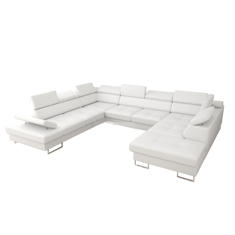 Ecksofa Leder GALAXY MAX I Ledersofa 280x350x225 cm Schlaffunktion und zwei Bettkasten, Weiß D-1