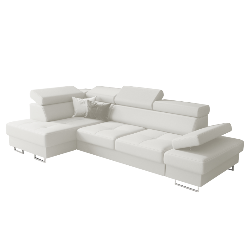 Ecksofa GALAXY MINI Ledersofa 170x280 cm Schlaffunktion Bettkasten einstellbar, Weiß (D-1)