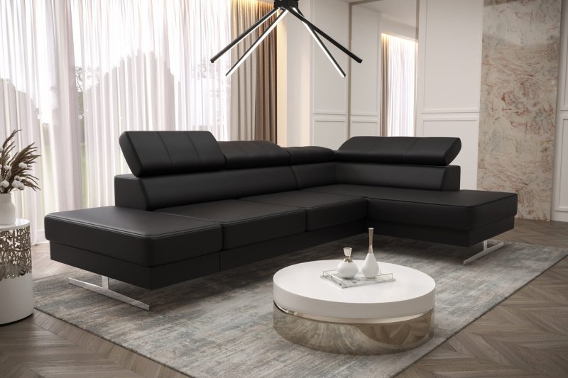 Ecksofa EMPORIO MINI Ledersofa Schwarz Dekor