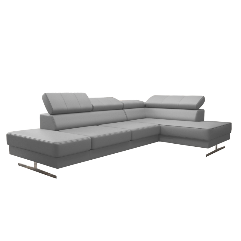 _Ecksofa EMPORIO MINI aus Leder 300x180 cm – Ledersofa mit verstellbaren Kopfstützen, modernes Design, verschiedene Fußvarianten, Hellgrau (U-24)