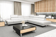 Ecksofa EMPORIO MAX 300×300 cm aus Leder – mit verstellbaren Kopfstützen & hohen Designfüßen, Weiß (D-1)