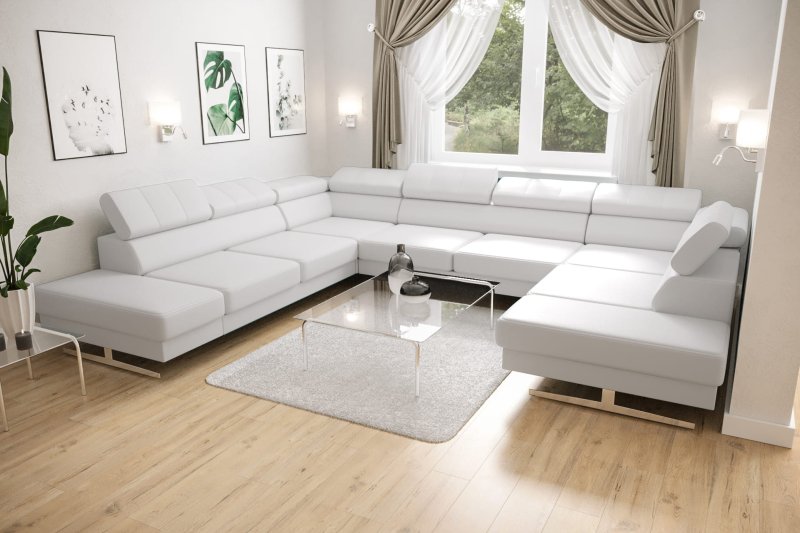 EMPORIO MAX I Ledersofa U-Form 350×300×225 cm – modernes Design & Komfort, Weiß (D-1)