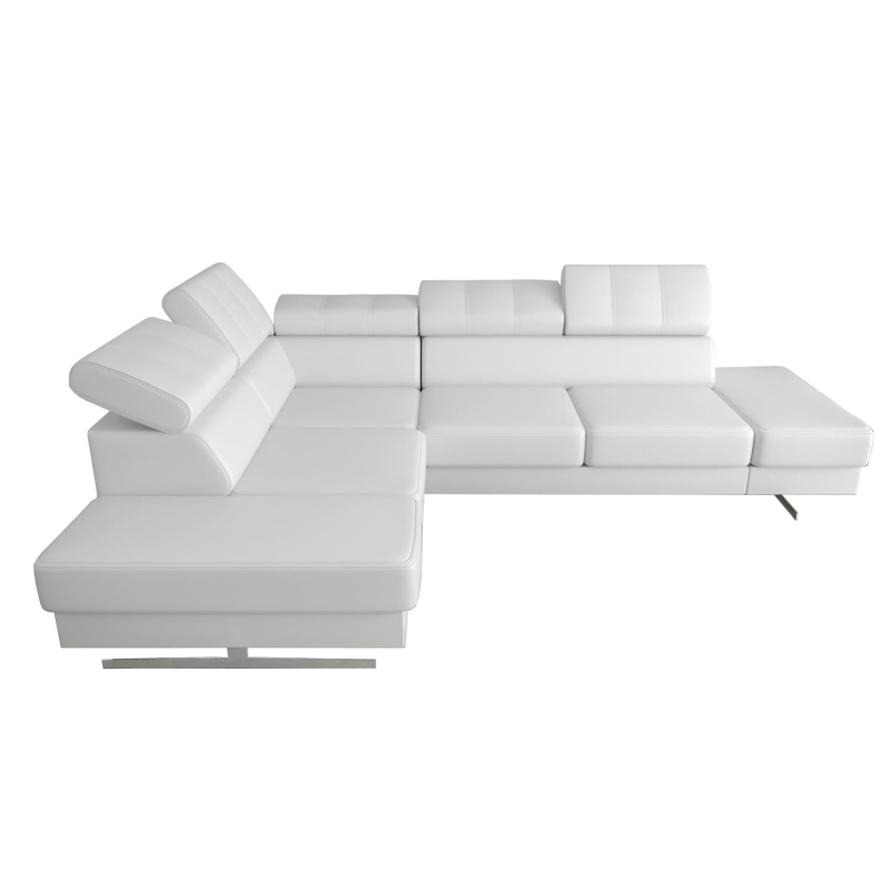 Ecksofa EMPORIO Ledersofa 225×300 cm mit verstellbaren Kopfstützen und Designfüßen, Weiß D-1
