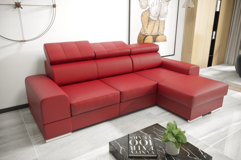 Ecksofa ROYAL MINI aus echtem Leder – 260x160 cm, Rot