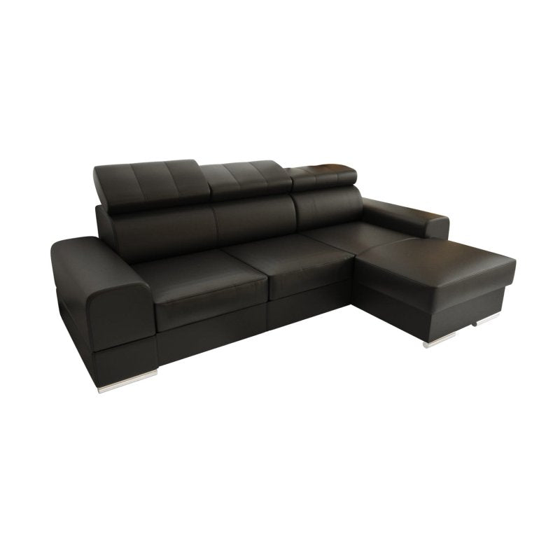 Ecksofa ROYAL MINI aus echtem Leder – 260x160 cm mit Schlaffunktion & Bettkasten, Schwarz (K-70)