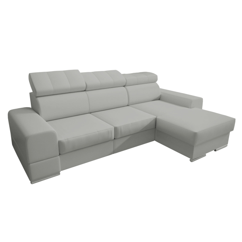 Ecksofa ROYAL MINI aus echtem Leder – 260x160 cm mit Schlaffunktion &amp; Bettkasten, Hellgrau (U-24)