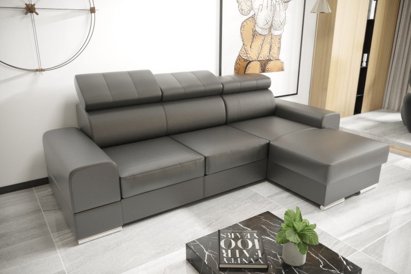 Ecksofa ROYAL MINI aus echtem Leder – 260x160 cm, Grau